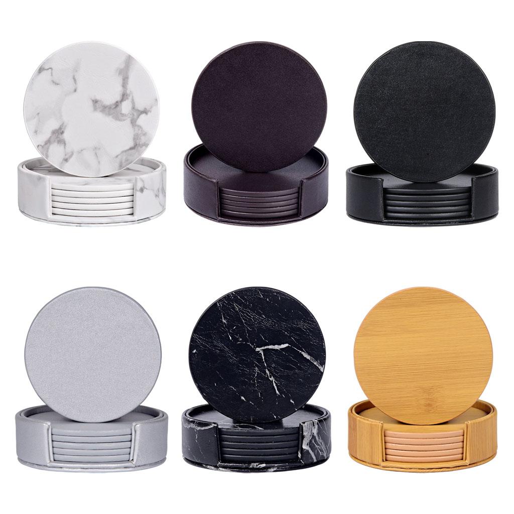 Marble Coaster Set - Ronde marmeren onderzetters met houder Krasbestendige