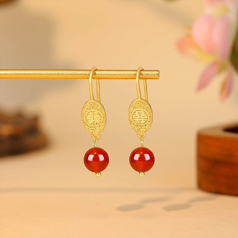 Gold Plated Jewelry - Natuurlijke rode jade kralen oorbellen talismannen