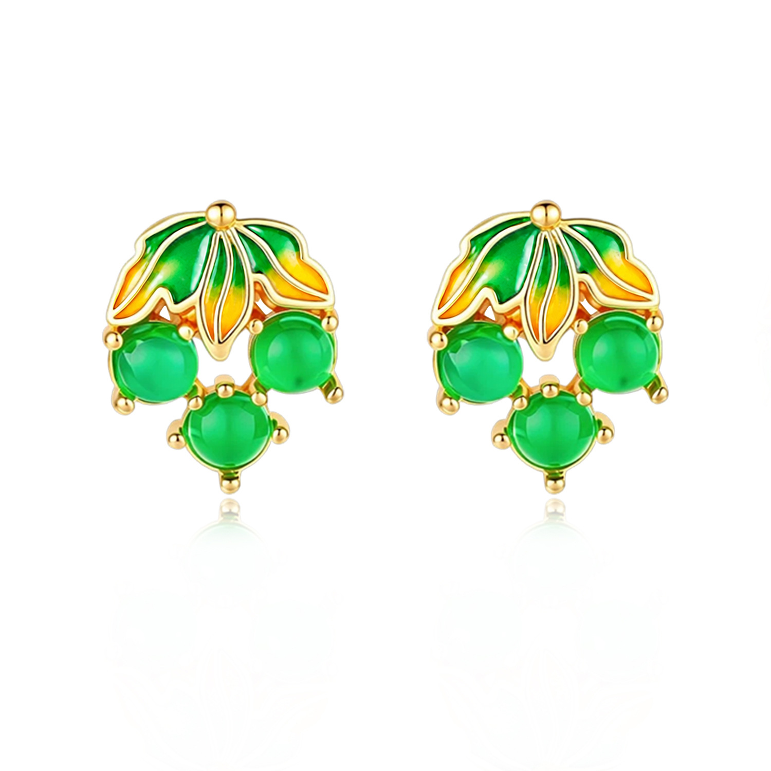 Gold Plated Jewelry - Birmese Jadeïet Druiven Oorbellen Vintage Natuurlijke