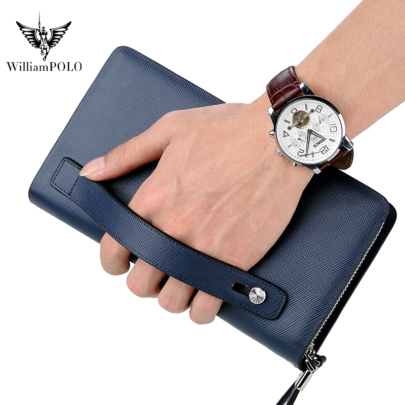 Leather Wallet Men - WILLIAMPOLO Luxe lederen clutch voor heren,