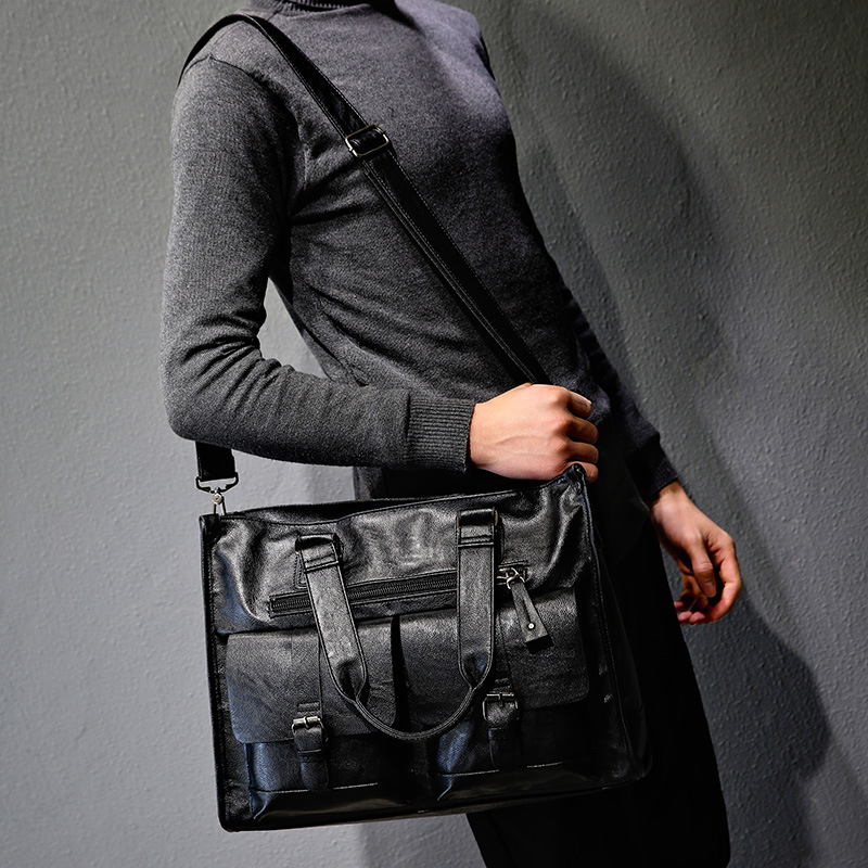 Leather Briefcase - PU lederen schoudertas vintage tas reistas