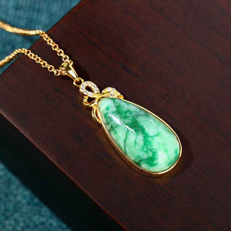 Gold Plated Jewelry - Natuurlijke Jade Waterdruppel Hanger Ketting Steen