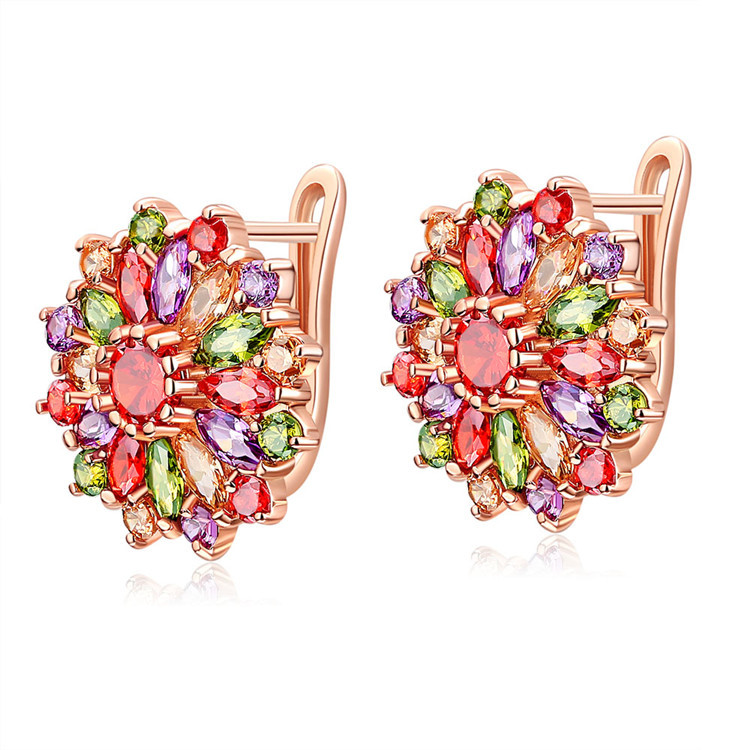Gold Plated Jewelry - Natuurlijke Kristallen Bloem Oorbellen Echte Sieraden
