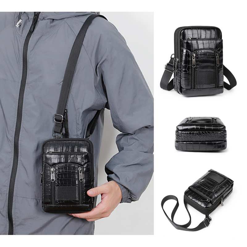 Leather Wallet Men - Mannen stijlvolle krokodillenprint crossbody schoudertas portemonnee