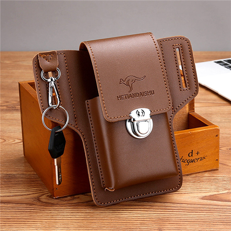 Leather Wallet Men - Telefoonriemtas voor herentassen Mobiele telefoonlus Holster