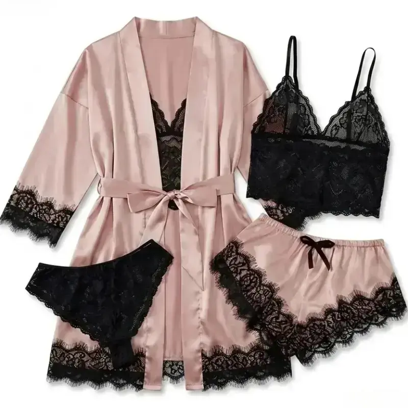 Luxury Gift Set - Damespyjama's van satijn, bestaande uit vier