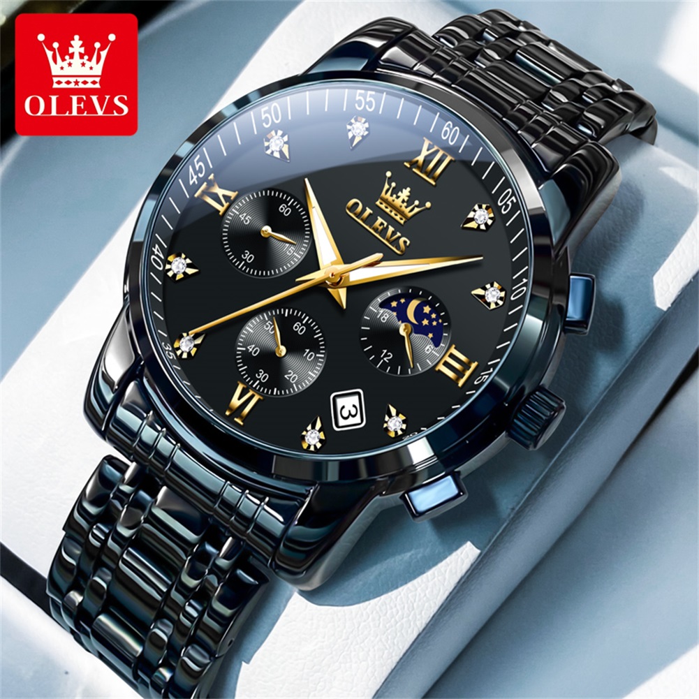 Luxury Watch Men - OLEVS Populaire herenhorloges roestvrij staal zwart