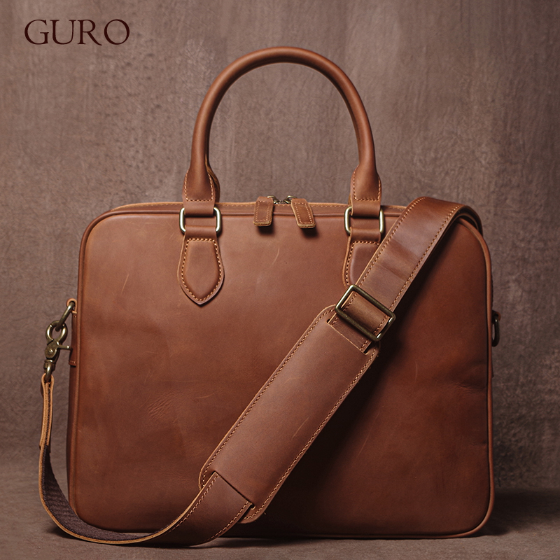 Leather Briefcase - GURO Mannen Crazy Horse Koeienhuid Aktetas