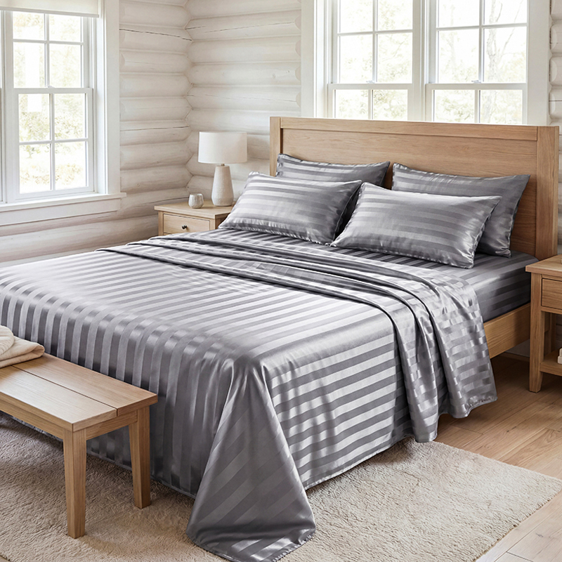 Silk Pillowcase - Kreukvrije gestreepte satijnen beddengoedset, verkoelende zijdezachte