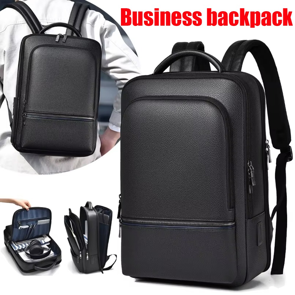 Leather Briefcase - PU-leer herenrugzak USB-opladen Mode Executive aktetas