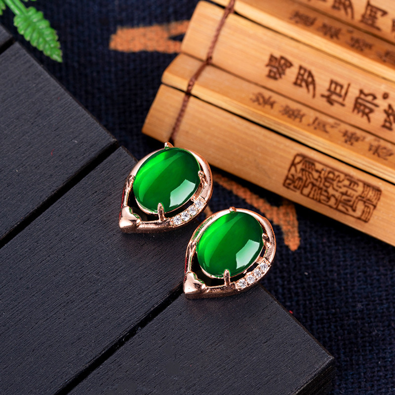 Gold Plated Jewelry - Natuurlijke Jade Bloem Oorbellen Steen Oor
