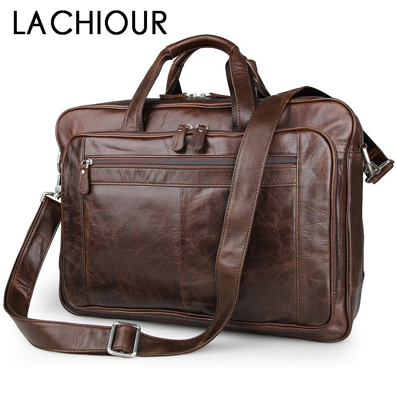 Leather Briefcase - Lachiour Echt Lederen Heren Tas Vintage
