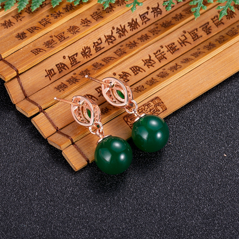 Gold Plated Jewelry - Natuurlijke Jade Kralen Oorbellen Mode Accessoires