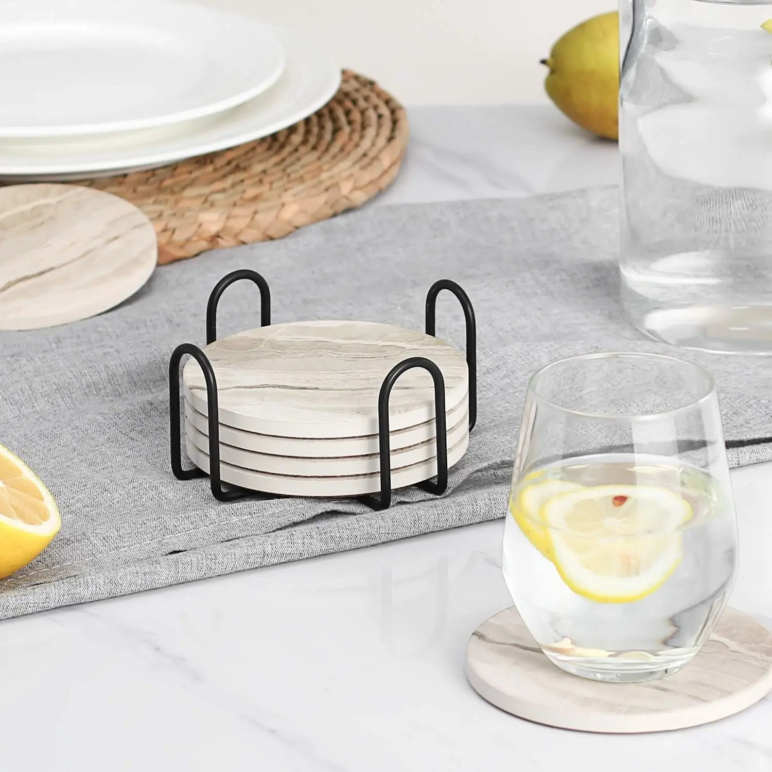 6-delige drankonderzetterset m - Marble Coaster Set recensie en prijs