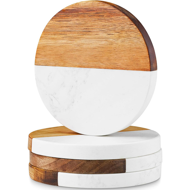 4-delige marmeren acaciahouten - Marble Coaster Set recensie en prijs
