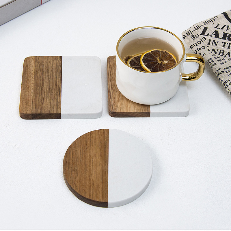 4-delige marmeren acaciahouten - Marble Coaster Set recensie en prijs