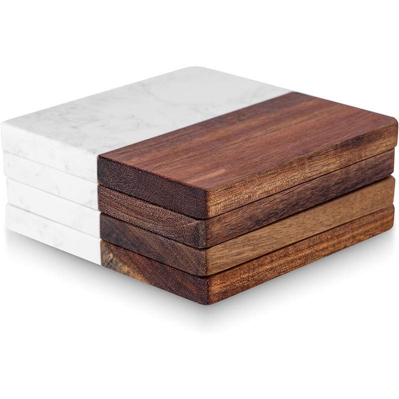4-delige marmeren acaciahouten - Marble Coaster Set recensie en prijs