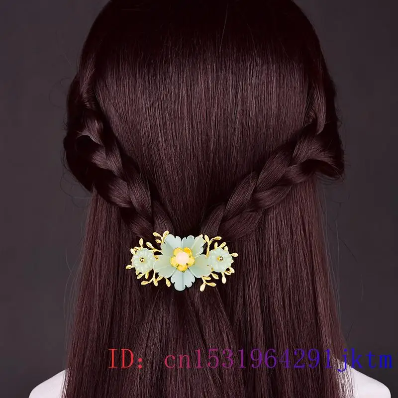 Groene Jade Bloem Barrette Des - Gold Plated Jewelry recensie en prijs