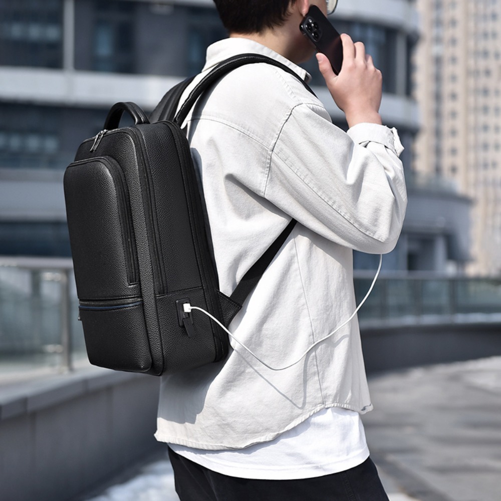 PU-leer herenrugzak USB-oplade - Leather Briefcase recensie en prijs